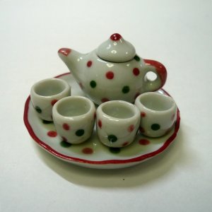 画像: 陶器お茶セット(小）ドット柄